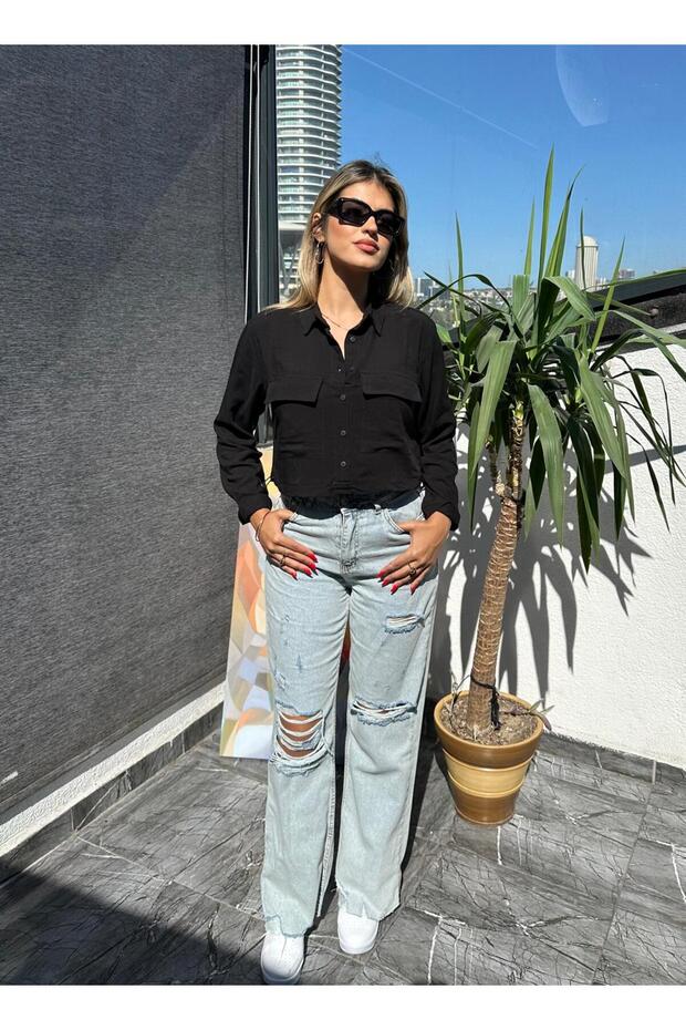 002317 Casual Poplin Women's Crop Shirt - Long Sleeve, -250