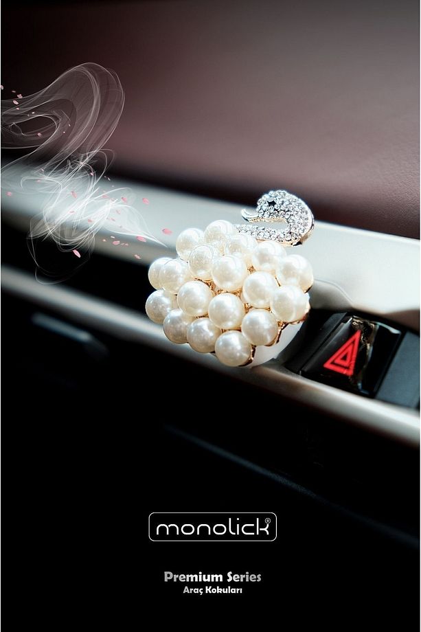 Premium Seri Kristal Baget Ve Inci Taşlı Kuğu Araba Oto Klima Petek Kokusu Seti (10 ML LİKİT ESANS) - 2
