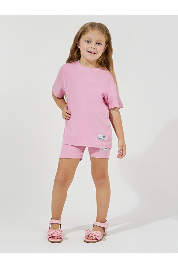 Patch Detail Rib Oversized T-Shirt & Shorts Set