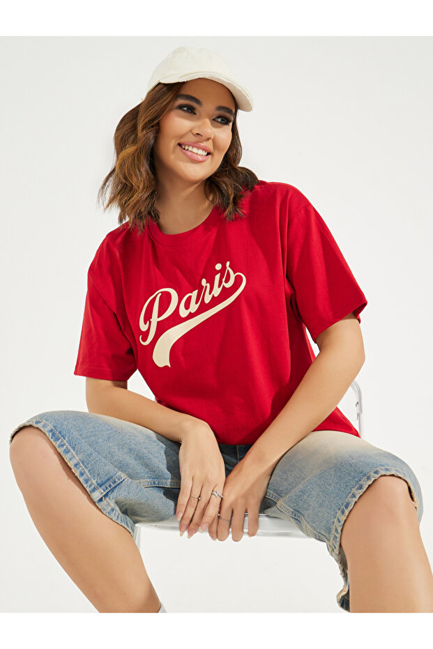 Oversized Paris Slogan T-Shirt with Dropped Shoulder
