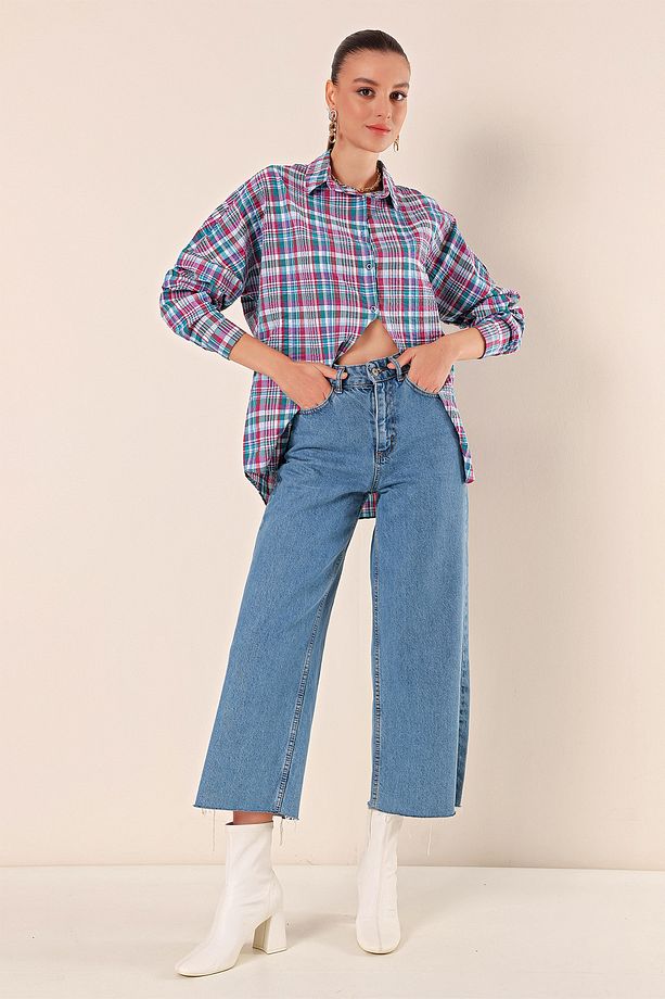 3900 Oversize Uzun Basic Gömlek - A. Kiremit - 3