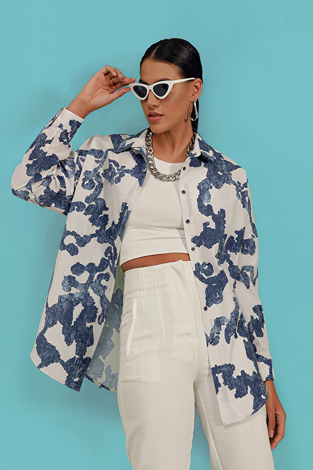 3900 Oversize Uzun Basic Gömlek - D.lacivert - 3