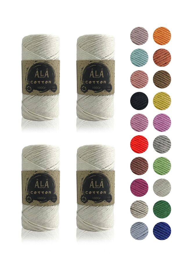 Cotton Knitting Yarn Panç Amigurumi Yarn Koton Punch Yarn (1.5mm) - 4 X 100 Grams Total 400 Grams