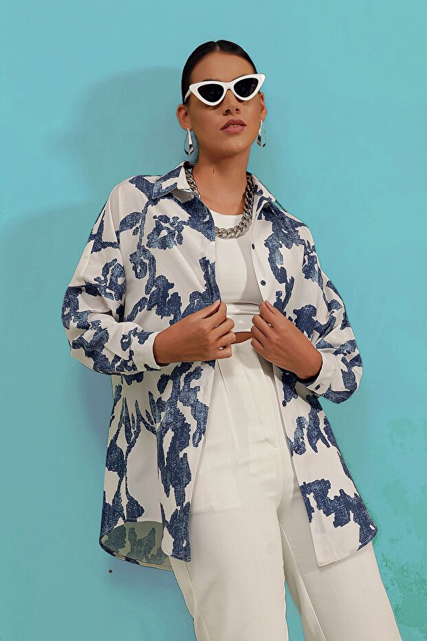 3900 Oversize Uzun Basic Gömlek - D.lacivert - 2