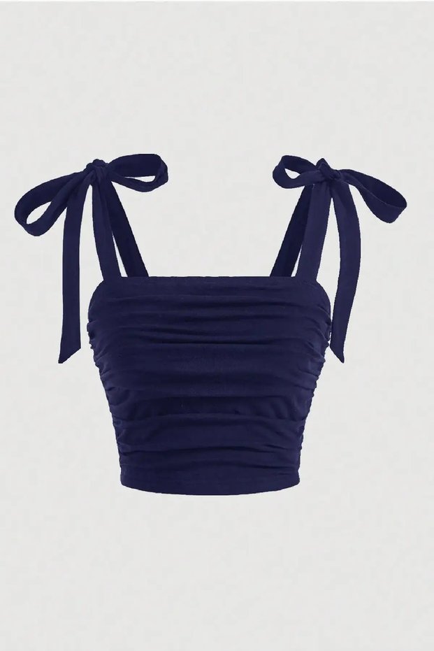 WFT5023B Bow-Detail Wide-Strap Cropped Blouse