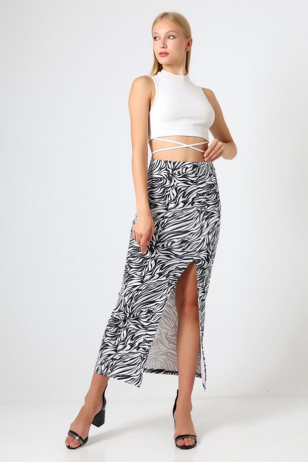 Dalgıç Kumaş Yırtmaçlı Uzun Etek Maxi Boy 92 Cm Zebra Desen - 1