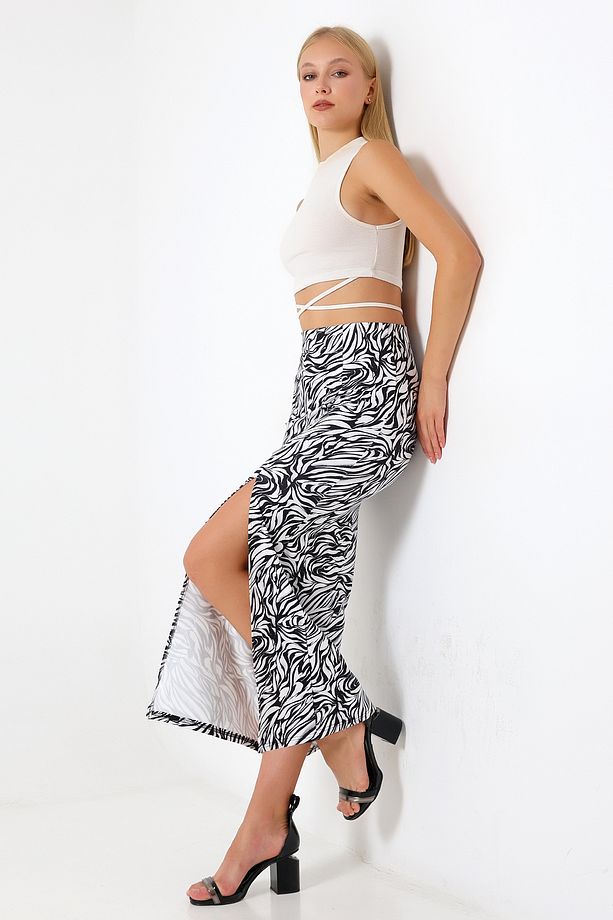 Dalgıç Kumaş Yırtmaçlı Uzun Etek Maxi Boy 92 Cm Zebra Desen - 4