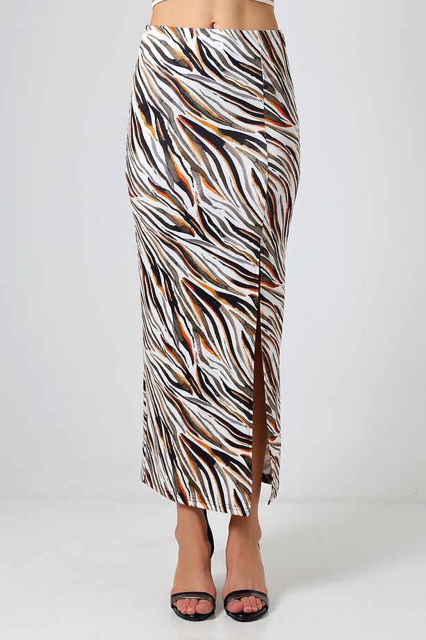 Dalgıç Kumaş Yırtmaçlı Uzun Etek Maxi Boy 92 Cm Renkli Zebra Desen - 8