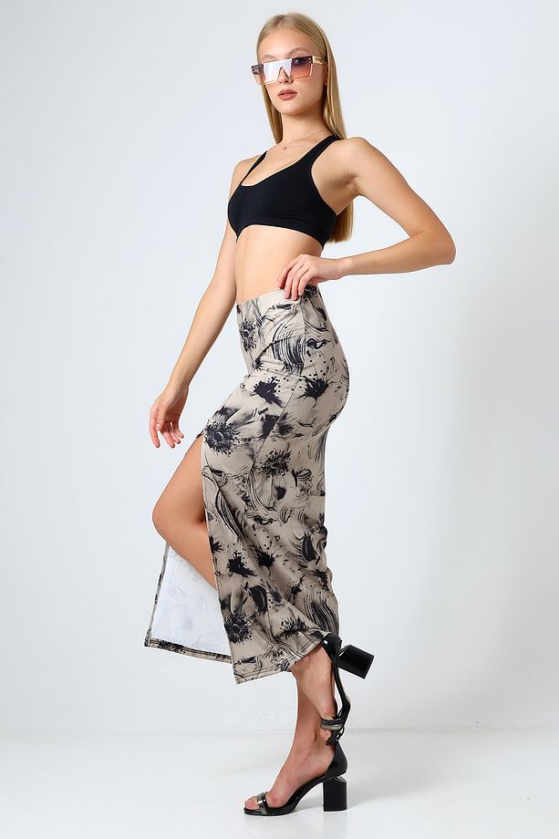 Dalgıç Kumaş Yırtmaçlı Uzun Etek Maxi Boy 92 Cm Soft Renkli - 3