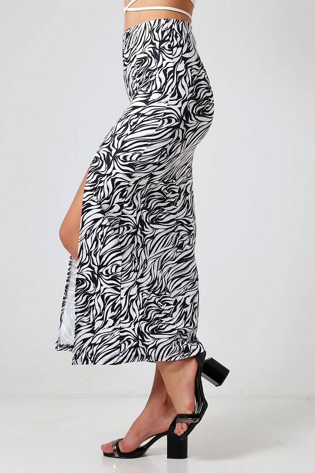 Dalgıç Kumaş Yırtmaçlı Uzun Etek Maxi Boy 92 Cm Zebra Desen - 7
