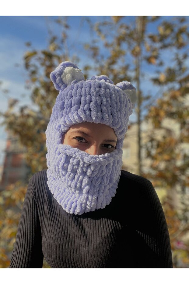 Animal Figured Hat Puffy Beanie Snow Mask Ski&snowboard Balaclava Knitted Beanie Knitted Hat