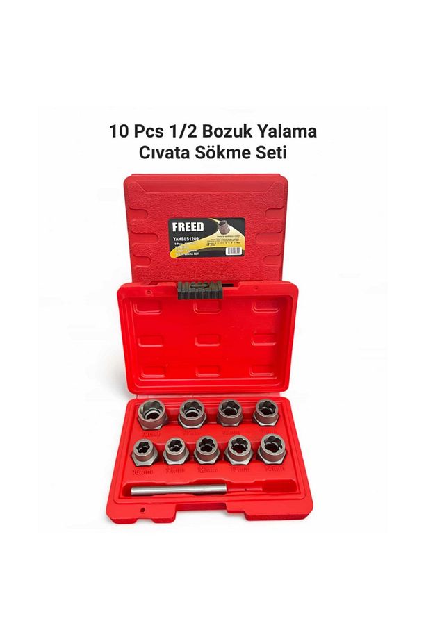 10 Parça 1/2" Yıpranmış Cıvata ve Bozuk Somun Sökme Lokma Seti - 1