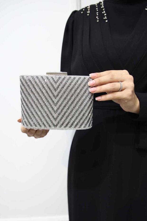 Women's Silver Triangle Stone Evening Dress Evening Bag