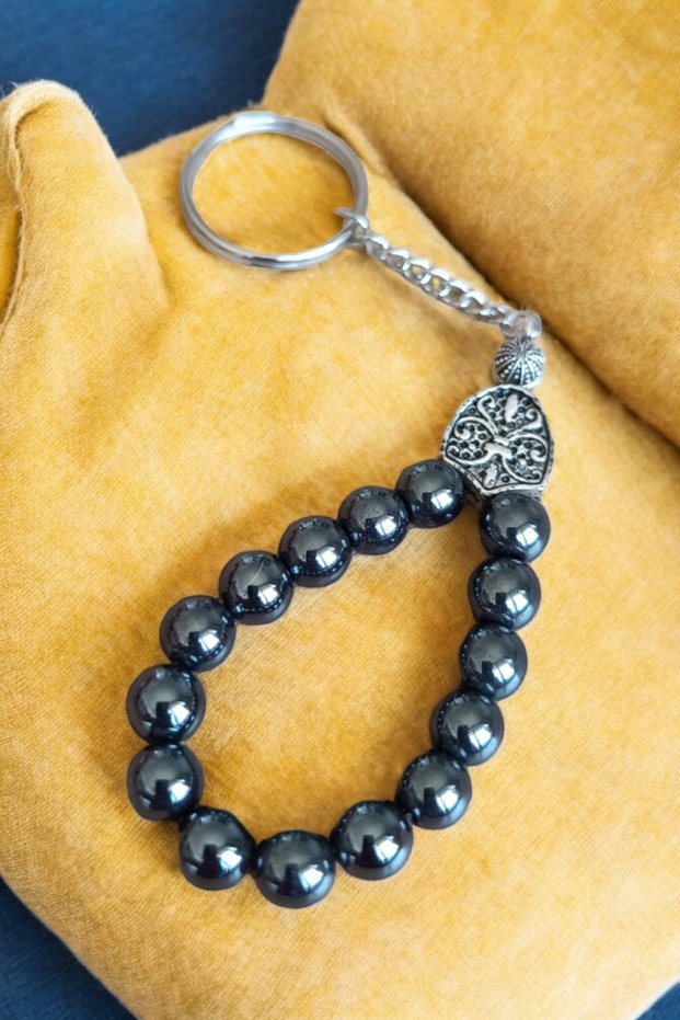 Natural Hematite Rosary - Keychain, Steel Material, Natural Stone