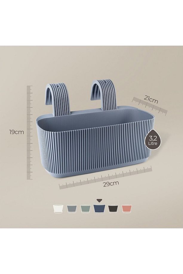 6 Adet 3,2 Litre Pera Askılı Balkon Saksısı Set Ayar Aparatlı Plastik Saksı Seti - 2