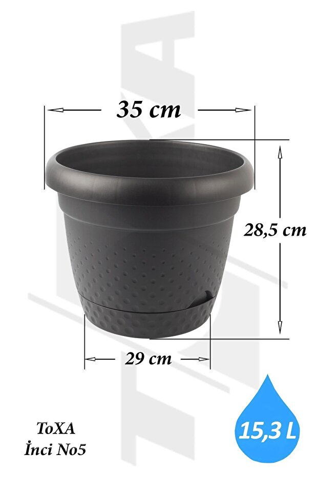 15 Litre Inci Saksı 35cm Kendinden Tabaklı Plastik Çiçek Saksısı No5 - 2