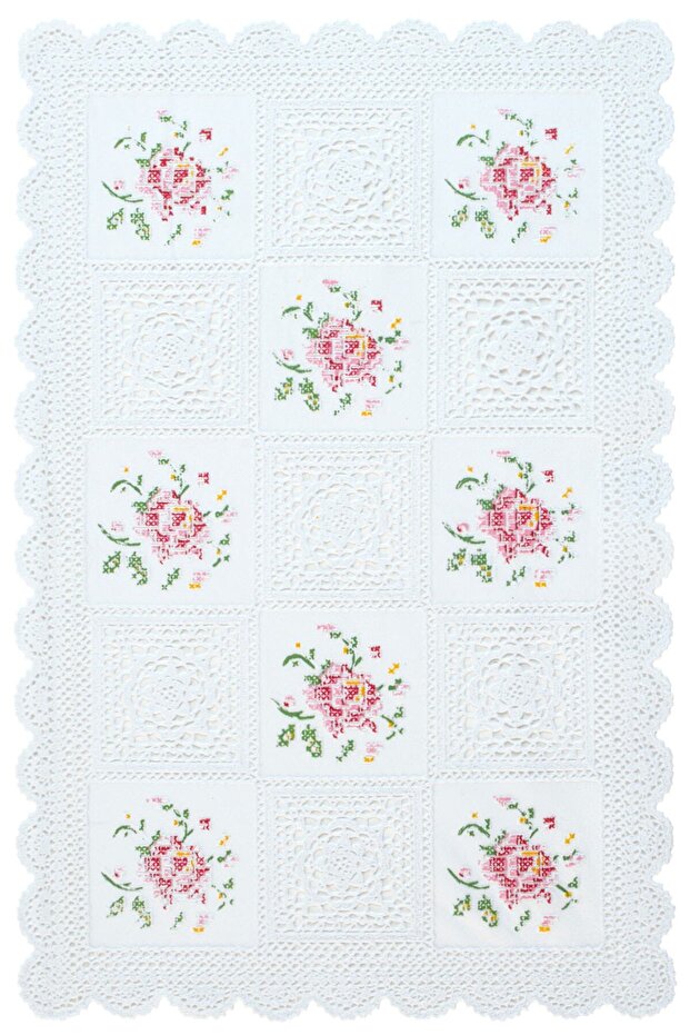 Lace Embroidery Look PVC Runner Coffee Table Cabinet Cover / Size: 41 X 82 Cm / 1 Piece