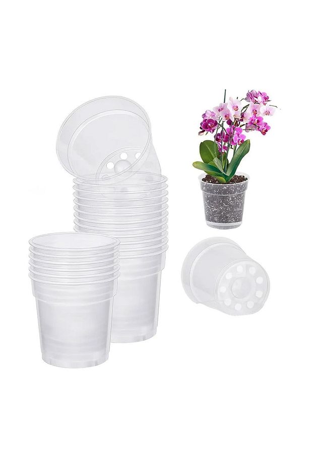 10 Adet Orkide Yetiştirme Saksısı 12 Pot 0.7 Litre Şeffaf Plastik Saksı - 4