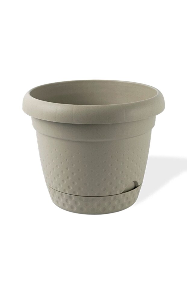 2,2 Litre Bej Geçmeli Tabaklı Yuvarlak Dekoratif Plastik Inci Saksı No2 Ø19x15,5cm - 1
