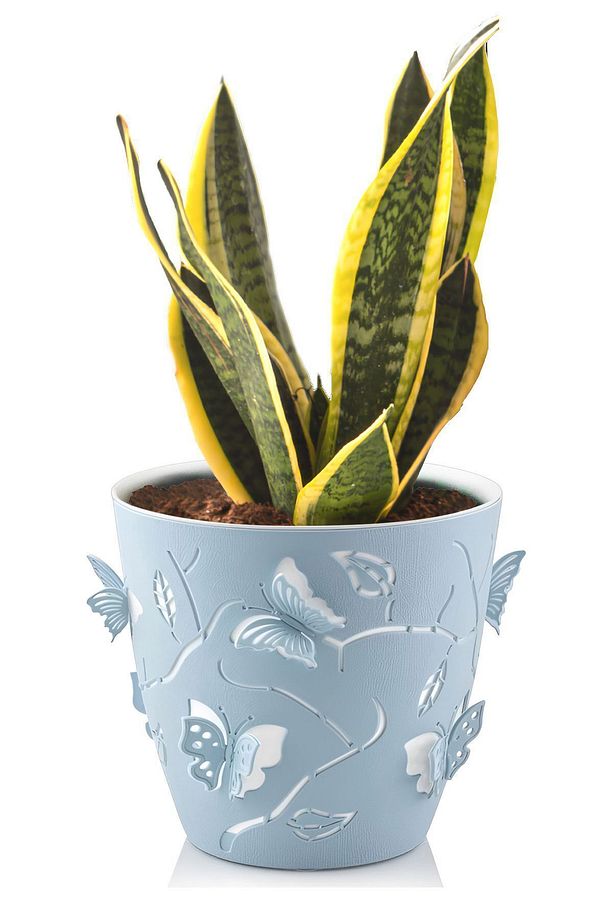 0,7 Litre Mavi 3d Kelebek Desenli Su Hazneli Dekoratif Plastik Saksı No1 Ø11,5x10,5cm - 1