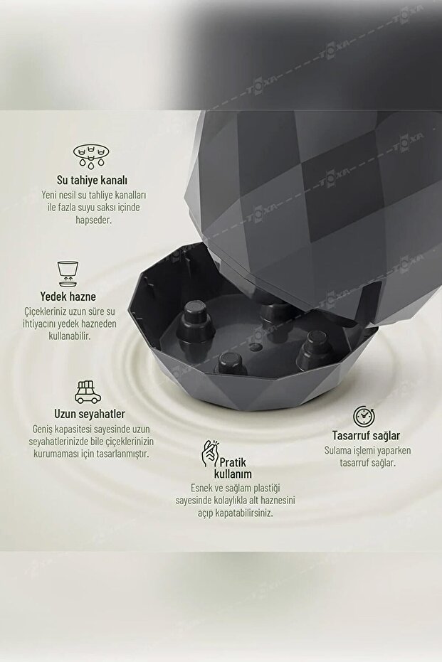 3 Adet Karasu Plastik Yakamoz No2 Saksı Granit Gri Tabaklı Dekoratif Çiçek Saksısı - 5