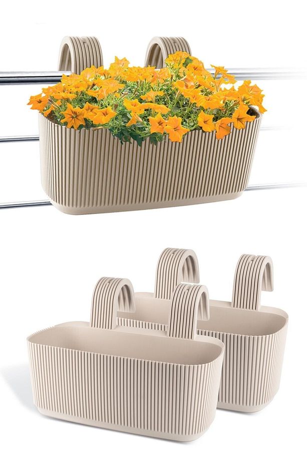 2 Adet 3,2 Litre Pera Askılı Balkon Saksısı Set Ayar Aparatlı Plastik Saksı Seti - 1