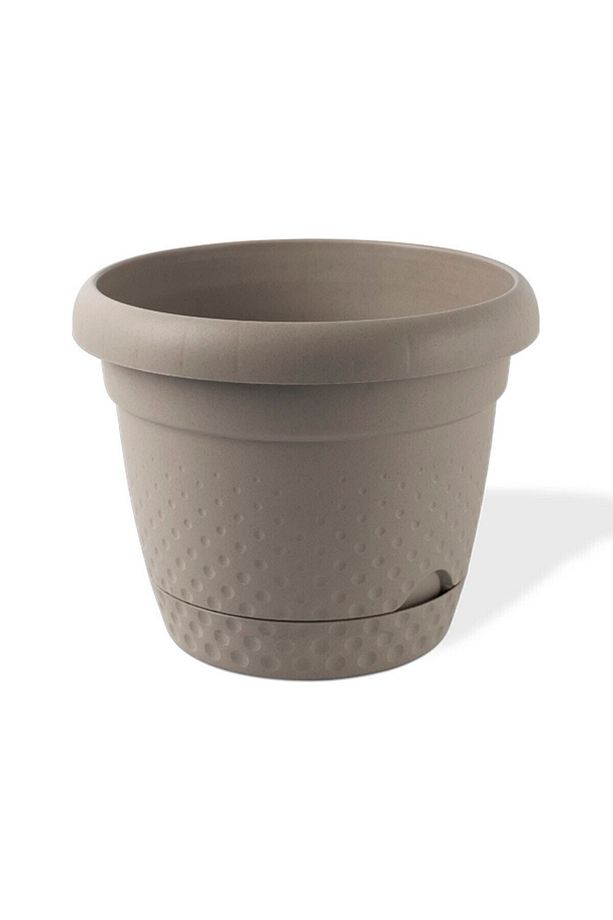 4,9 Litre Kahve Geçmeli Tabaklı Yuvarlak Dekoratif Plastik Inci Saksı No3 Ø24x19,5cm - 1