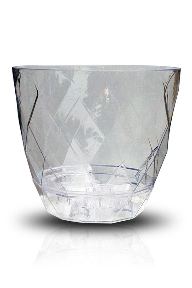 2.4 Litre Ø17,7x15,6cm Orkide Saksısı Tabaklı Şeffaf Dekoratif Plastik Saksı Yakamoz Orkide No3 - 1