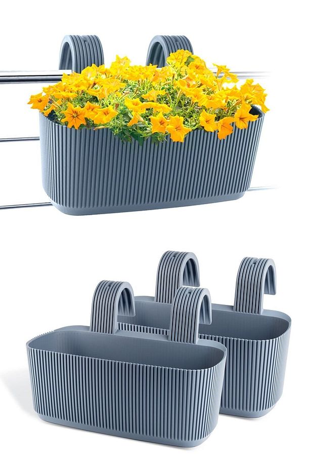 2 Adet 3,2 Litre Pera Askılı Balkon Saksısı Set Ayar Aparatlı Plastik Saksı Seti - 1