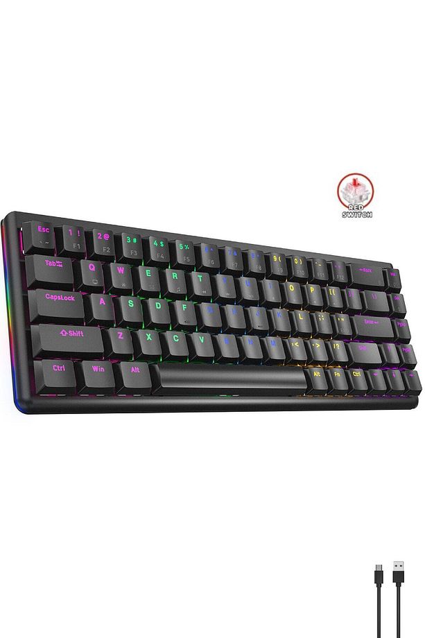 Rebel Siyah Low Profile Red Switch US Layout Rainbow Mekanik Gaming Oyuncu Klavye - 1