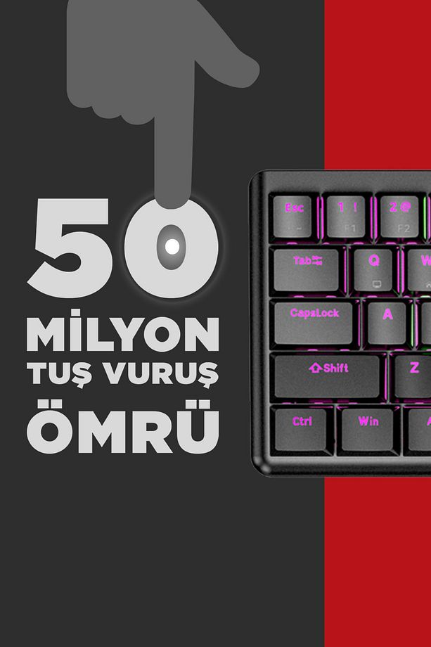 Rebel Siyah Low Profile Red Switch US Layout Rainbow Mekanik Gaming Oyuncu Klavye - 3