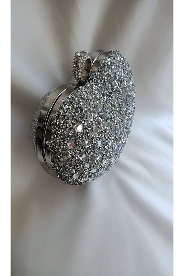 Women's Silver Heart Ring Evening Dress Bag with Handle