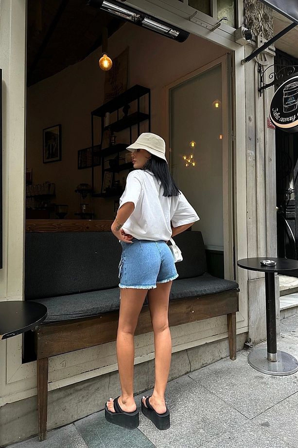 Kadın Mavi Denim Kot Şort 1026-0016 - 5