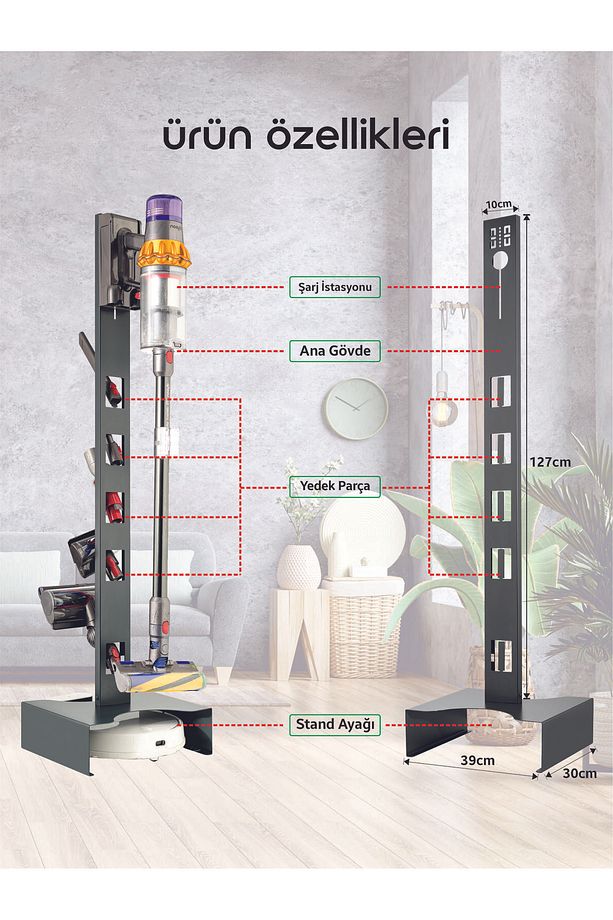 Dyson Gen5detect ve Robot Süpürgeler Uyumlu Dikey Süpürge Standı Antrasit - 3