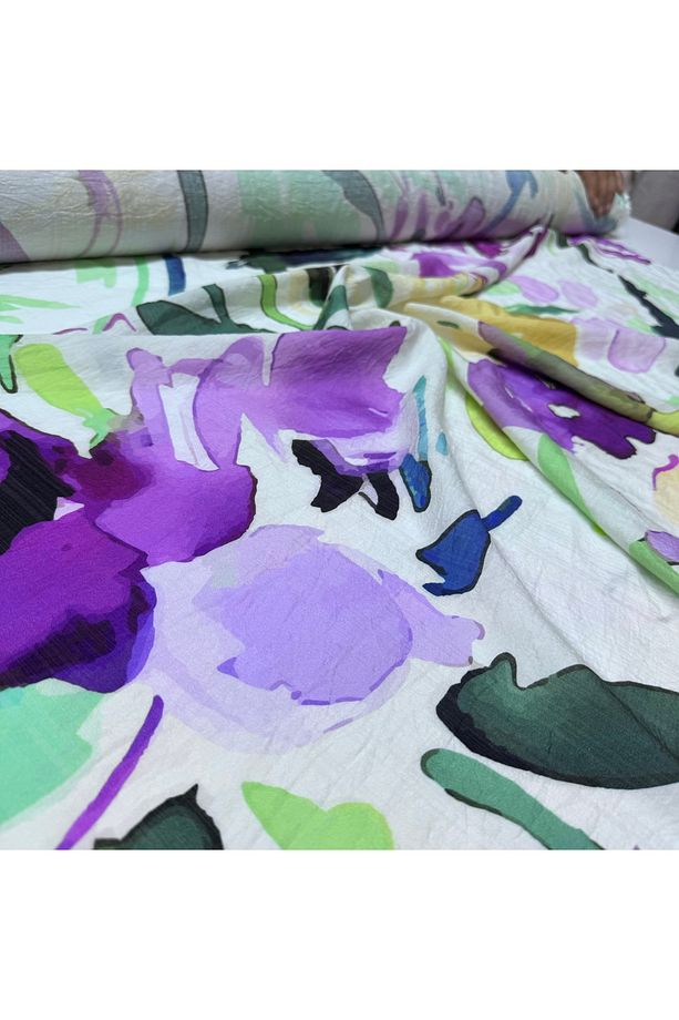 İpek Şifon Bambu Kumaş Çift En Sulu Boya Batik Desen - 5