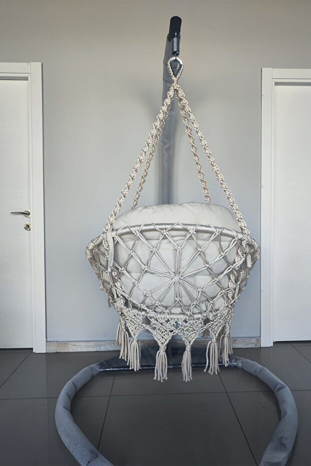 Tek Kişilik Makrome Salıncak Minderli + Askı demiri ile (KREM) - Mis38016MA - 2