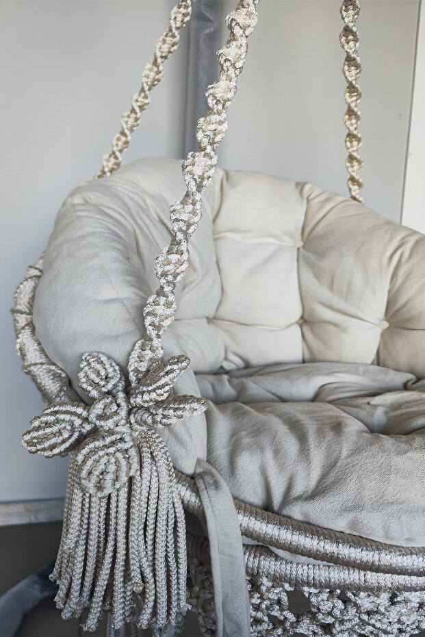 Tek Kişilik Makrome Salıncak Minderli + Askı demiri ile (KREM) - Mis38016MA - 6