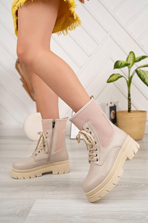 Greta Kalın Taban Askeri Kadın Bot Postal - 1