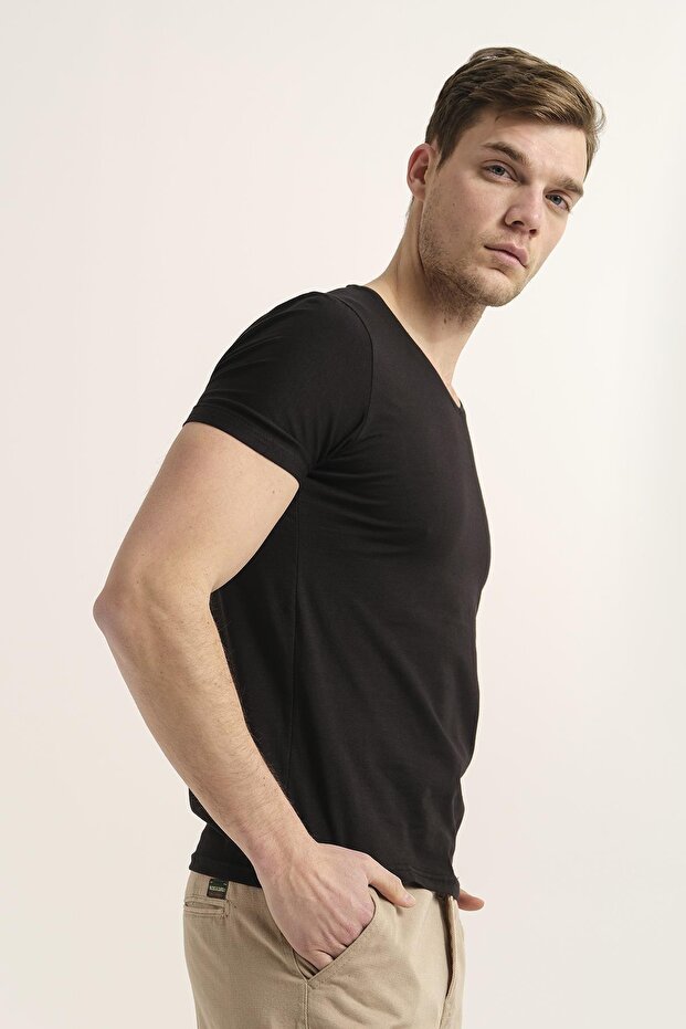 Riley V Yaka Slim Fit Basic Erkek Tshirt - 2