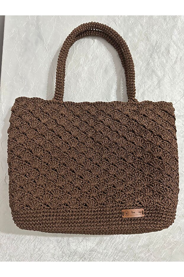 El Örgüsü Kadın Omuz Çantası Astarlı Çıtçıtlı El Örgüsü - 5