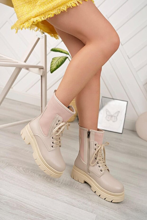 Greta Kalın Taban Askeri Kadın Bot Postal - 2