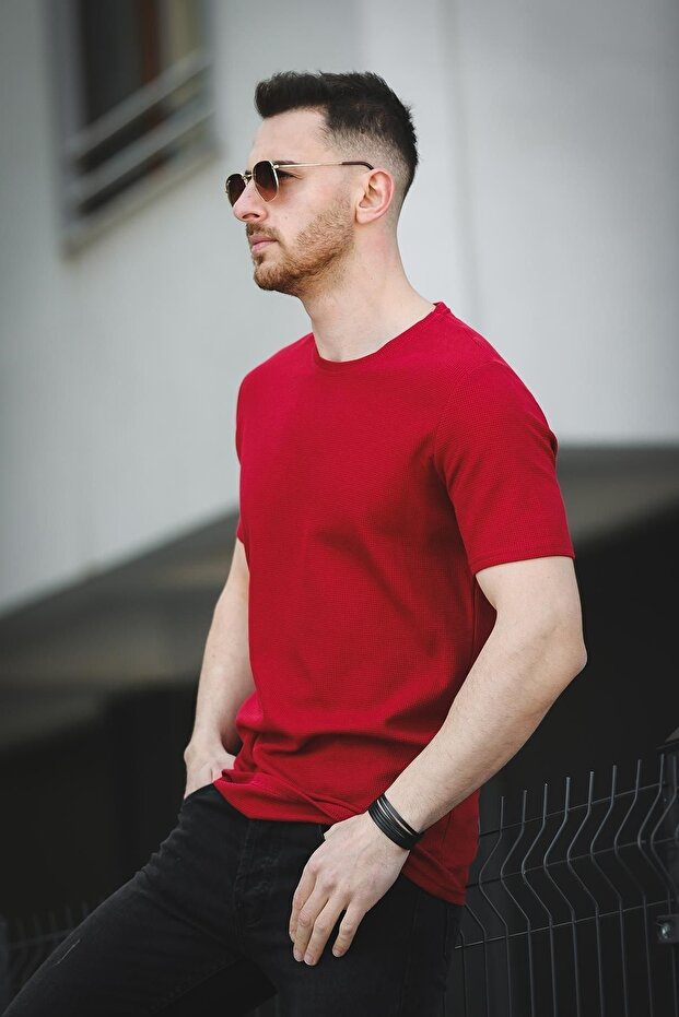 Ανδρικό μπλουζάκι Ronath Slim Fit Waffle Pattern Crew Neck Basic - 2