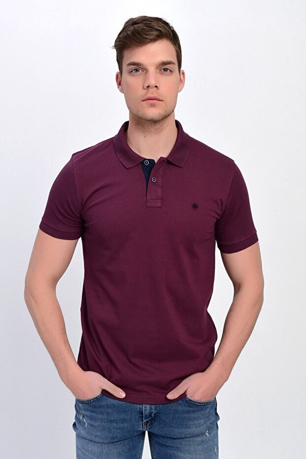 Pflaumenfarbenes Lycra-T-Shirt mit Polokragen für Herren - 5