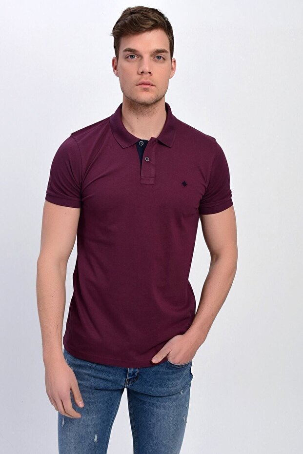 Pflaumenfarbenes Lycra-T-Shirt mit Polokragen für Herren - 4