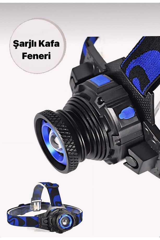 Premium Kalite Şarjlı Kamp Karavan Avcı Balıkçı Kafa Lambası Av Feneri/ Tepe Kafa Feneri - 1