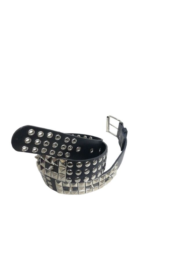 Gothic Punk Metallica Style Studded Belt with Cowboy Buckle Pyramid Studs