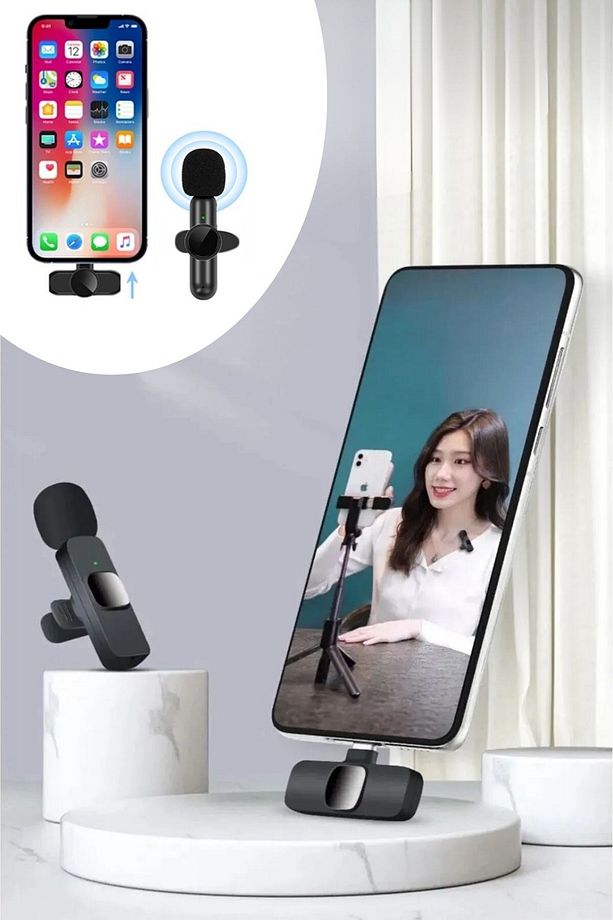 ® Type C Uyumlu İphone Dönüştürücülü Kablosuz Yaka Mikrofonu Android ve İphone Uyumlu Mini Mik - 6