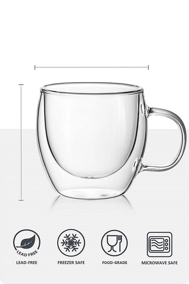 Çift Cidarlı Cam Bardak Kupa 310 Ml Ev Ofis Espresso Kahve Fincanı Borosilikat Kulplu Çay Bardağı - 2