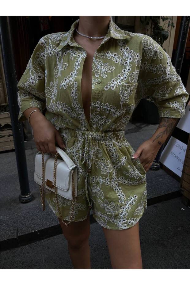 Brode Fabric Oversize Women's Shirt and Shorts Set