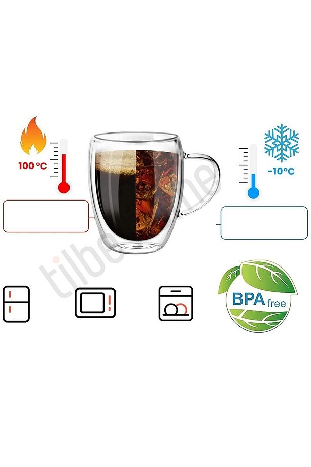 Çift Cidarlı Cam Bardak Kupa 310 Ml Ev Ofis Espresso Kahve Fincanı Borosilikat Kulplu Çay Bardağı - 6